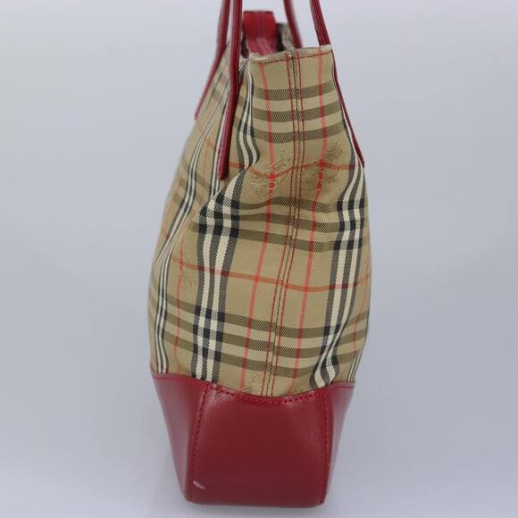 Burberry Nova Check Tote Bag Canvas Leather Beige Red - Picture 3 of 16